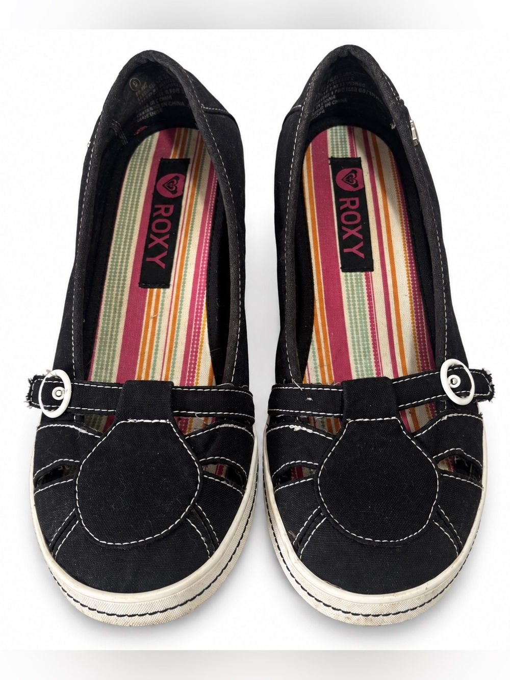 Roxy Hidden Wedge Sneakers Y2K Black Canvas Mary Jane Shoes Womens 9